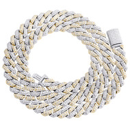 925 Gold Plated Two Tone Moissanite 10mm 3 Row Miami Cuban 22" Chain 19.5 CT