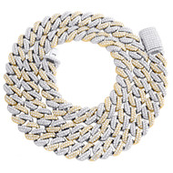 Yellow Gold Plated Two Tone Moissanite 10mm 2 Row Miami Cuban 22" Chain 13 CT
