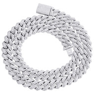 925 Silver Graduated Moissanite Custom Clasp 12mm Miami Cuban 22" Chain 23.5 CT