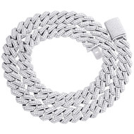 925 Silver Graduated Moissanite Custom Clasp 14mm Miami Cuban 22" Chain 27.38 CT