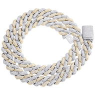 925 Gold Plated 2 Tone Graduated Moissanite 14mm Miami Cuban 22" Chain 27.38 CT