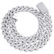 Sterling Silver Graduated Moissanite Custom Box Clasp 20mm Miami Cuban 22" 39 CT