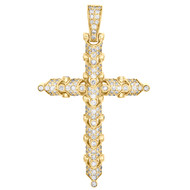 10K Yellow Gold Round Diamond Cross Pendant 2.25" Statement Pave Charm 2.43 CT.