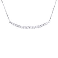 14K White Gold Round Diamond Curved Bar Necklace 18" Fancy Cable Chain 3/4 CT.