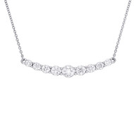 14K White Gold Round Diamond Curved Bar Flower Necklace 18" Cable Chain 1/2 CT.