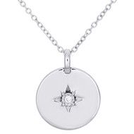 Sterling Silver Round Diamond Starburst Statement Necklace 16" Chain 0.02 CT.