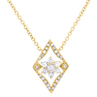 14K Yellow Gold Round Diamond Geometric Cluster Necklace 18" Fancy Chain 1/3 CT.