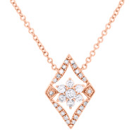 14K Rose Gold Round Diamond Geometric Cluster Necklace 18" Fancy Chain 1/3 CT.
