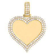 14K Yellow Gold 2 Row Diamond Heart Memory Picture Frame 1.85" Pendant 2.50 CT.