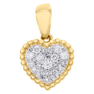 10K Yellow Gold Diamond Milgrain Heart Frame Cluster Pendant 0.50" Charm 1/8 CT.