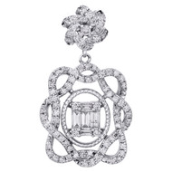 14K White Gold Round & Baguette Diaamond Fancy Statement Pendant 1" Charm 3/8 CT