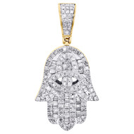 14K Yellow Gold Baguette Diamond Fancy Hamsa Hand Pendant 1.20" Charm 1/2 CT.