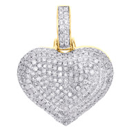 10K Yellow Gold Round Diamond Dome Heart Pendant 1" Fancy Statement Charm 3/4 CT