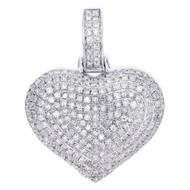 10K White Gold Round Diamond Dome Heart Pendant 1" Fancy Statement Charm 3/4 CT.