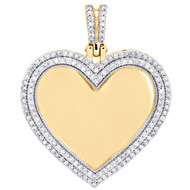 10K Yellow Gold 2 Row Diamond Heart Memory Picture Frame 2" Pendant Charm 2 CT.