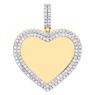 10K Yellow Gold Diamond Memory Picture Heart Frame Pendant 1.70" Pave Charm 2 CT