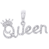 10K White Gold Round Diamond Crown Queen Statement Pendant 0.65" Charm 1/6 CT.