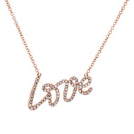 10K Rose Gold Round Diamond Love Phrase / Word Cable Necklace 18" Charm 1/4 CT.
