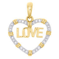 10K Yellow Gold Round Diamond Heart Frame Love Fancy Pendant 0.90" Charm 1/6 CT.