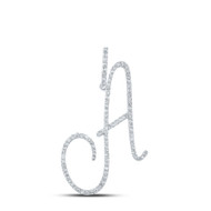 10K White Gold Real Diamond Fancy Cursive Script Font Initial A Pendant 1/2 CT