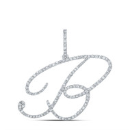 10K White Gold Real Diamond Fancy Cursive Script Font Initial B Pendant 3/4 CT