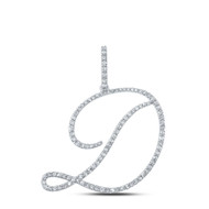 10K White Gold Real Diamond Fancy Cursive Script Font Initial D Pendant 5/8 CT