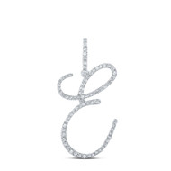 10K White Gold Real Diamond Fancy Cursive Script Font Initial E Pendant 1/2 CT