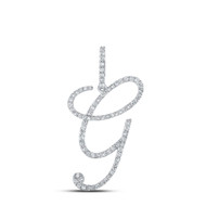 10K White Gold Real Diamond Fancy Cursive Script Font Initial G Pendant 1/2 CT