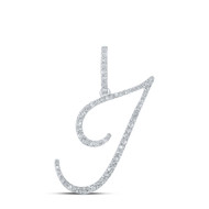 10K White Gold Real Diamond Fancy Cursive Script Font Initial I Pendant 3/8 CT