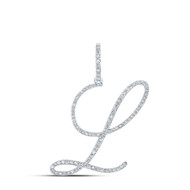 10K White Gold Real Diamond Fancy Cursive Script Font Initial L Pendant 1/2 CT