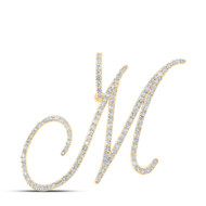 10K Yellow Gold Real Diamond Fancy Cursive Script Font Initial M Pendant 7/8 CT