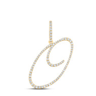 10K Yellow Gold Real Diamond Fancy Cursive Script Font Initial O Pendant 3/8 CT