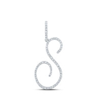 10K White Gold Real Diamond Fancy Cursive Script Font Initial S Pendant 3/8 CT