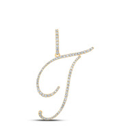10K Yellow Gold Real Diamond Fancy Cursive Script Font Initial T Pendant 3/8 CT