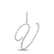 10K White Gold Real Diamond Fancy Cursive Script Font Initial V Pendant 1/2 CT