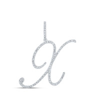 10K White Gold Real Diamond Fancy Cursive Script Font Initial X Pendant 5/8 CT