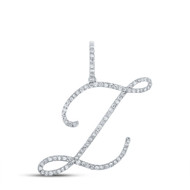 10K White Gold Real Diamond Fancy Cursive Script Font Initial Z Pendant 5/8 CT