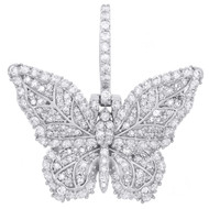 10K White Gold Round Diamond Butterfly Statement Pendant 1.1" Pave Charm 1.50 CT