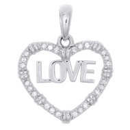 10K White Gold Round Diamond Heart Frame Love Fancy Pendant 0.90" Charm 1/6 CT.