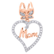 10K Rose Gold Round Diamond Mom Heart Love Butterfly Pendant 0.80" Charm 1/8 CT.