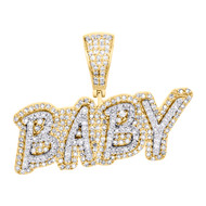 10K Yellow Gold Round Diamond Statement BABY Pendant 1" Tiered Pave Charm 7/8 CT