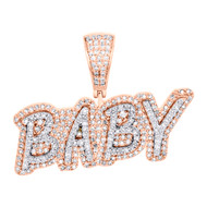 10K Rose Gold Round Diamond Statement BABY Pendant 1" Tiered Pave Charm 7/8 CT.