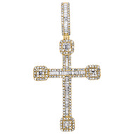 10K Yellow Gold Baguette Round Diamond Cross Ash Holder Unisex Pendant 0.87 Ct.