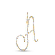 14K Yellow Gold Real Diamond Fancy Cursive Script Font Initial A Pendant 1/2 CT