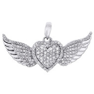 10K White Gold Ladies Round Diamond Wing Heart Fancy Pendant Pave Charm 3/8 CT.