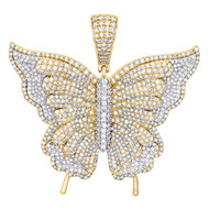 10K Yellow Gold Round Diamond Butterfly Pendant 1.9" Statement Pave Charm 4.2 CT