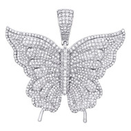 10K White Gold Round Diamond Butterfly Pendant 1.9" Statement Pave Charm 4.20 CT