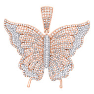 10K Rose Gold Round Diamond Butterfly Pendant 1.90" Statement Pave Charm 4.20 CT