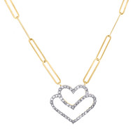 10K Yellow Gold Round Diamond Double Heart Paperclip Necklace 18" Chain 1/4 CT.