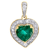 10K Yellow Gold Solitaire Emerald & Diamond Halo Tier Small Heart Charm 0.12 Ct.